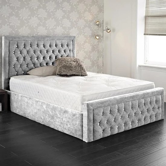 Hankinson Plush Velvet Upholstered Super King Size Bed In Grey