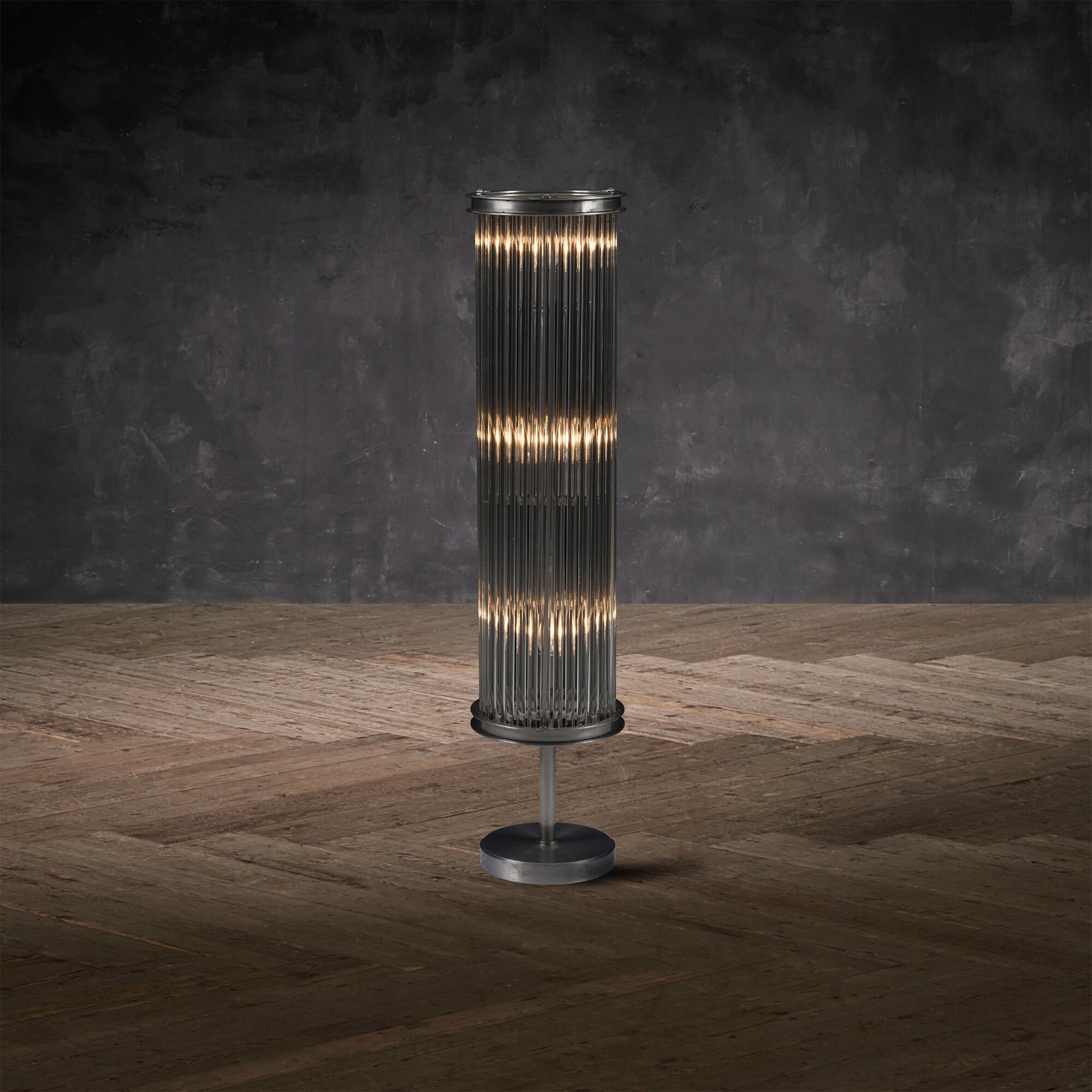 Timothy Oulton Rod Tiny Floor, Round, Grey Glass | Barker & Stonehouse