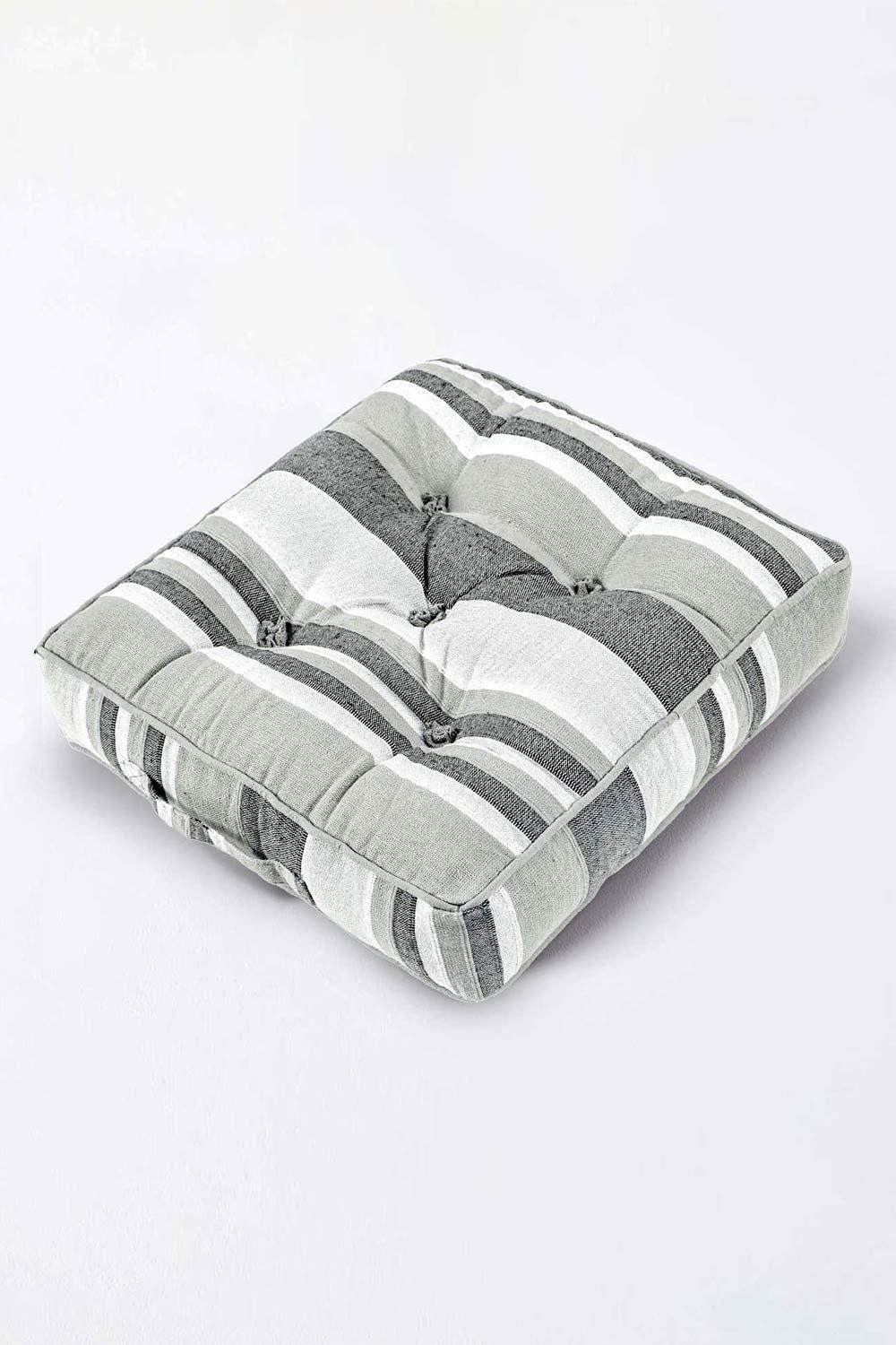 Homescapes Morocco Striped Cotton Floor Cushion in Light Grey