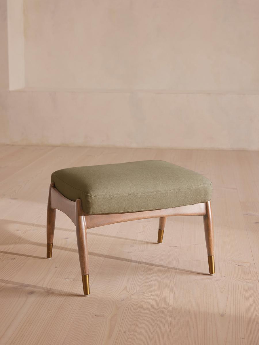 Theodore Oak Footstool, Linen, Sage