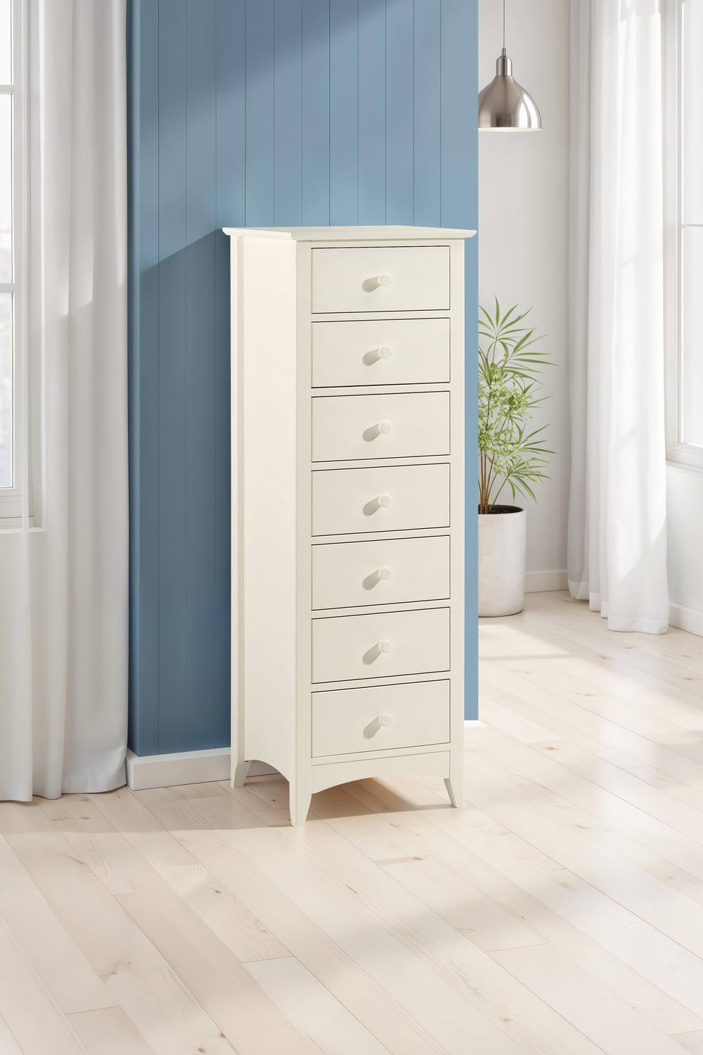 Julian Bowen Cameo 7 Drawer Tall Slim Chest in Warm White