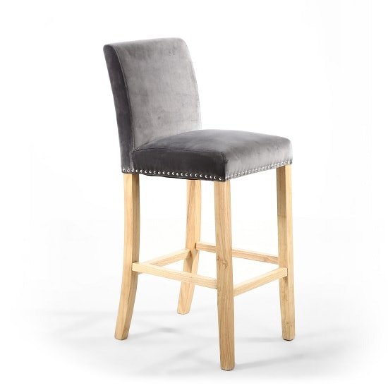 Dunbar Bar Chair In Grey Brushed Velvet With Chrome Ring