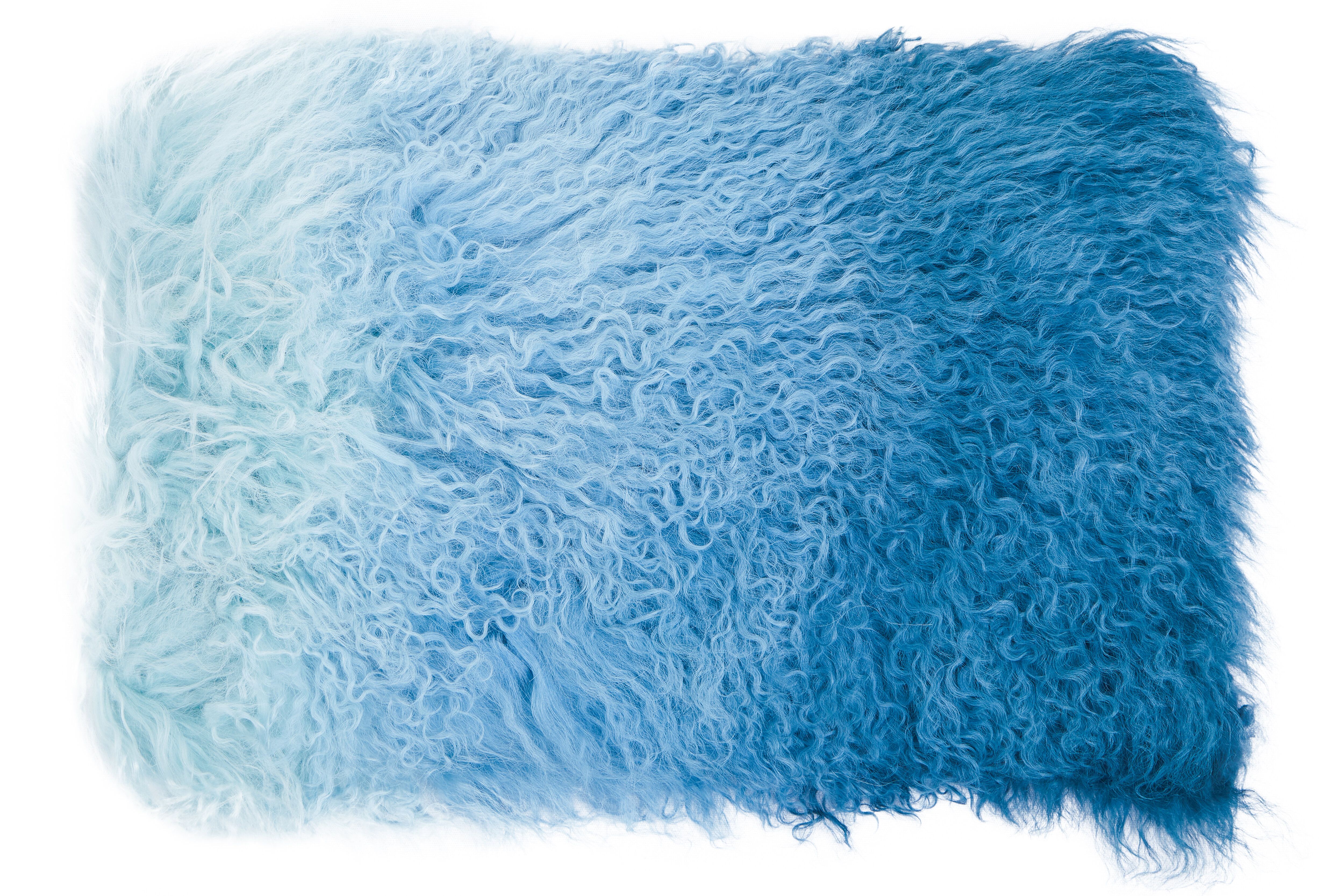 Orsina Bosie Mongolian Fur Blue Ombre Rectangular Cushion