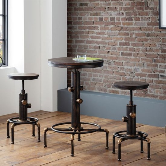 Rockport Pipework Bar Set In Brushed Copper And Rustic Elm