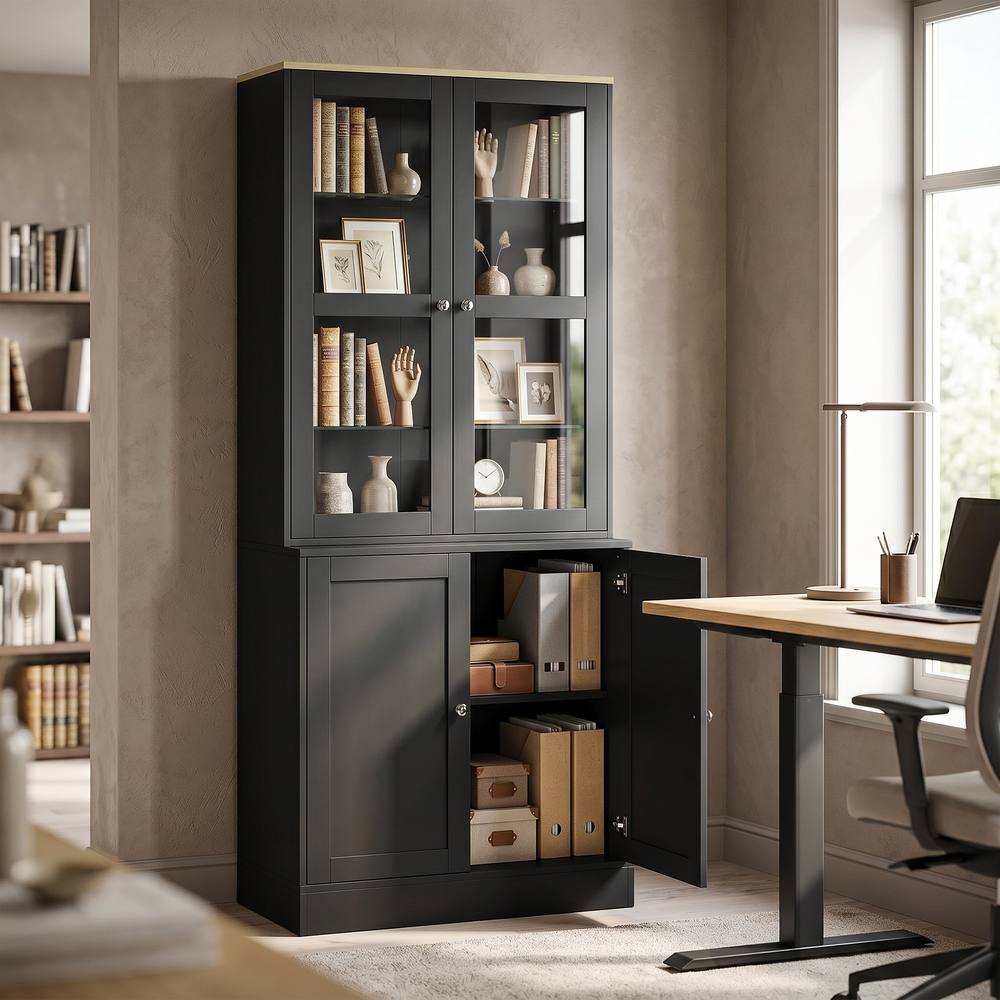HOMCOM Modern Bookcase, Display Cabinet with Adjustable Shelves, Black