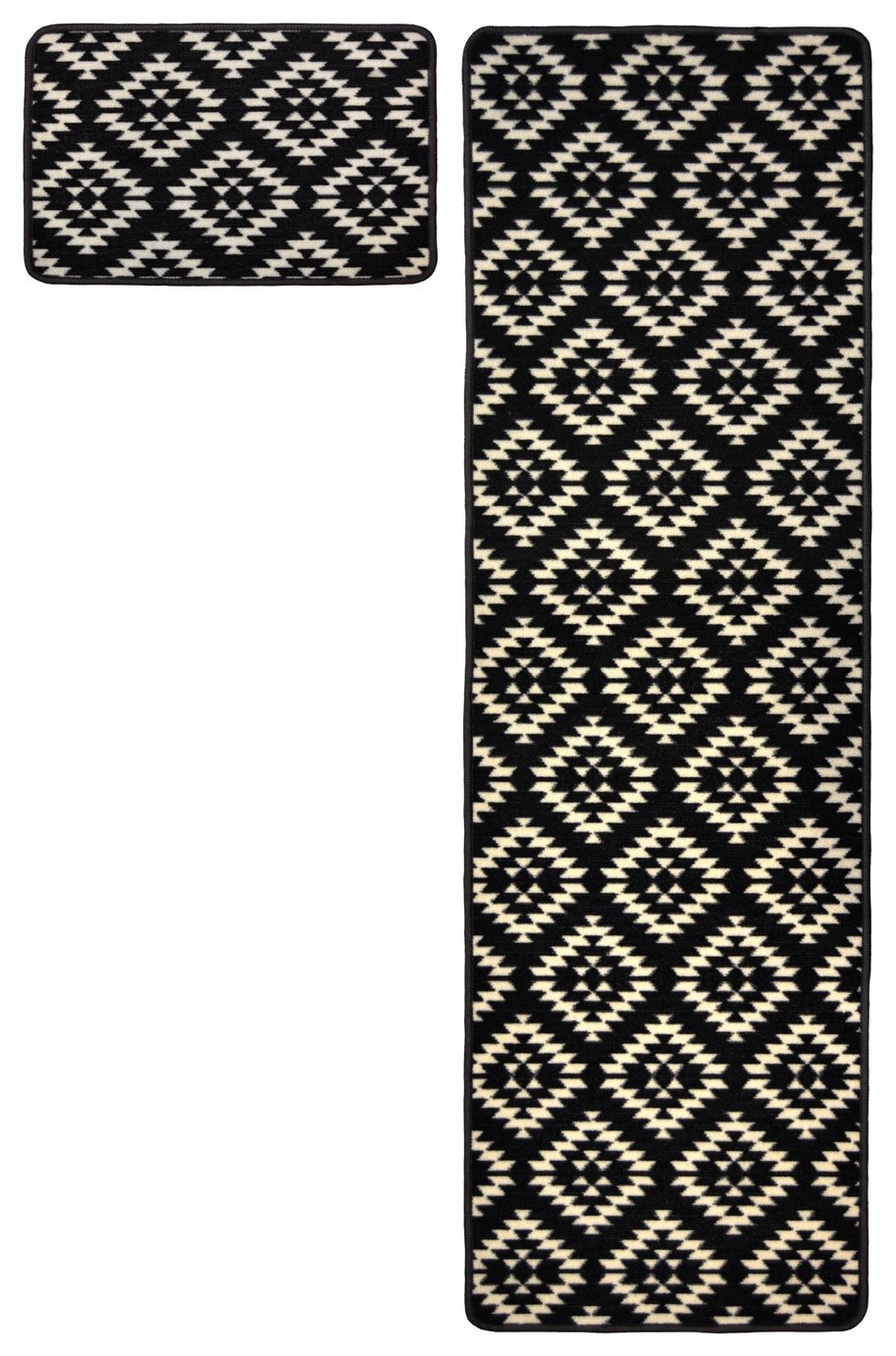 Homemaker Washable Geo Mat and Runner Set - 57x180cm - Black