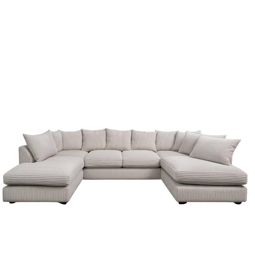 Bliss Furniture Jumbo Cord U Shape Scatter Back Sofa in Cream Colour