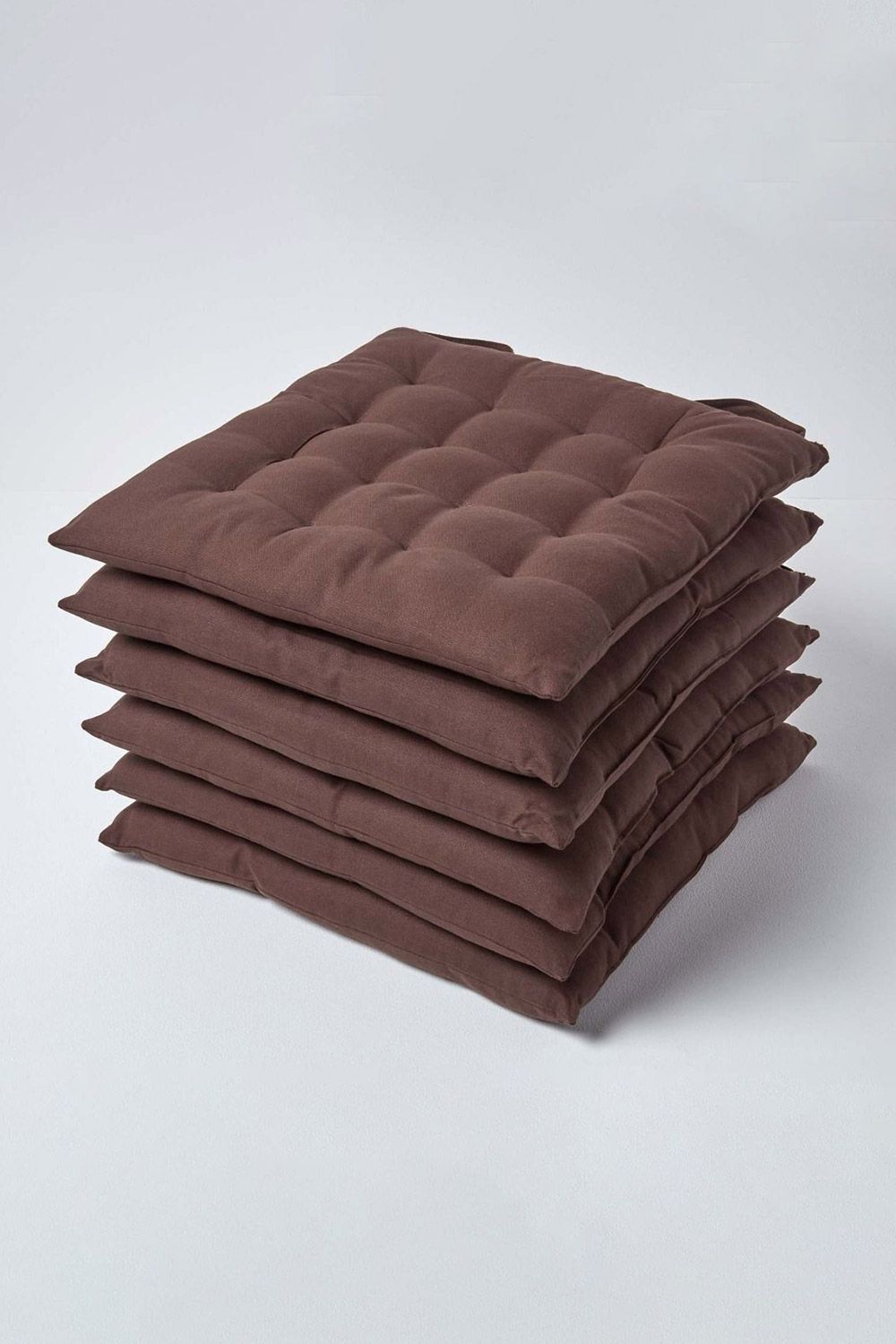 Homescapes 6 Pack Seat Pads Luxury 100% Cotton Indoor Outdoor Garden Cushion, 40cm in Brown