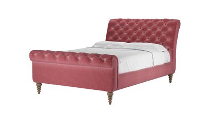 Knightsbridge Double Bed in Dusty Rose Cotton Matt Velvet - sofa.com