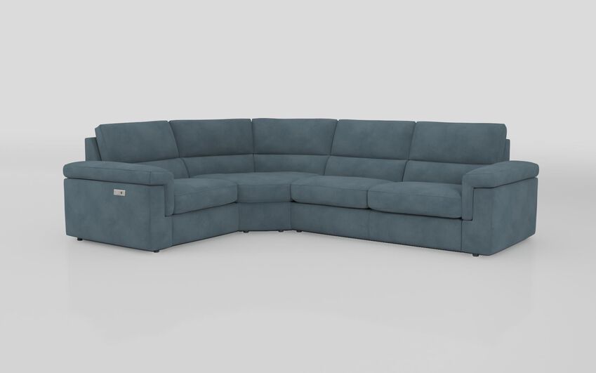 Blue Fabric Crociale 1 Corner 3 Sofa Bed with Left Hand Facing Single Power Recliner