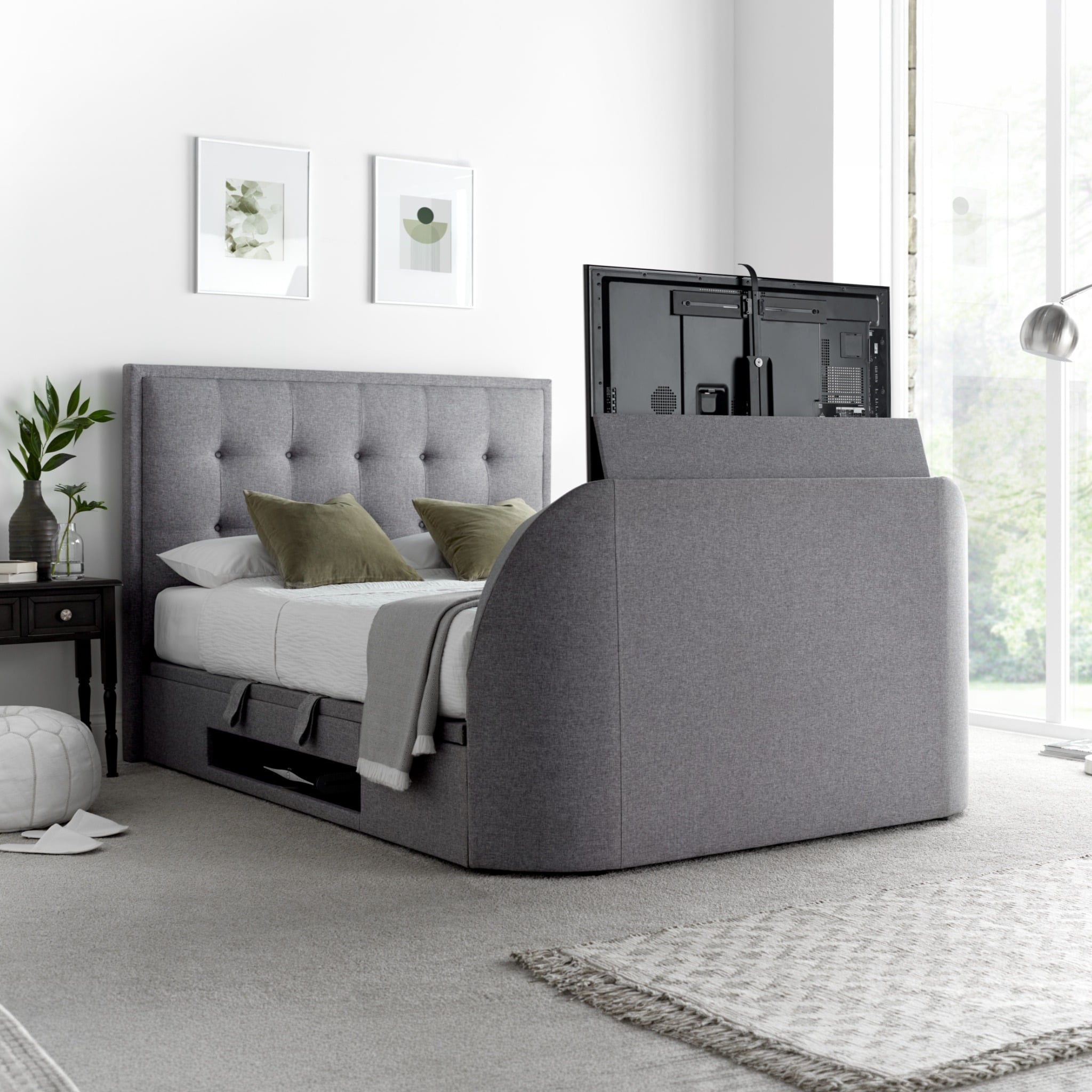 Falstone - Super King Size - Ottoman Storage Bed - Light Grey - Fabric - 6ft - Happy Beds