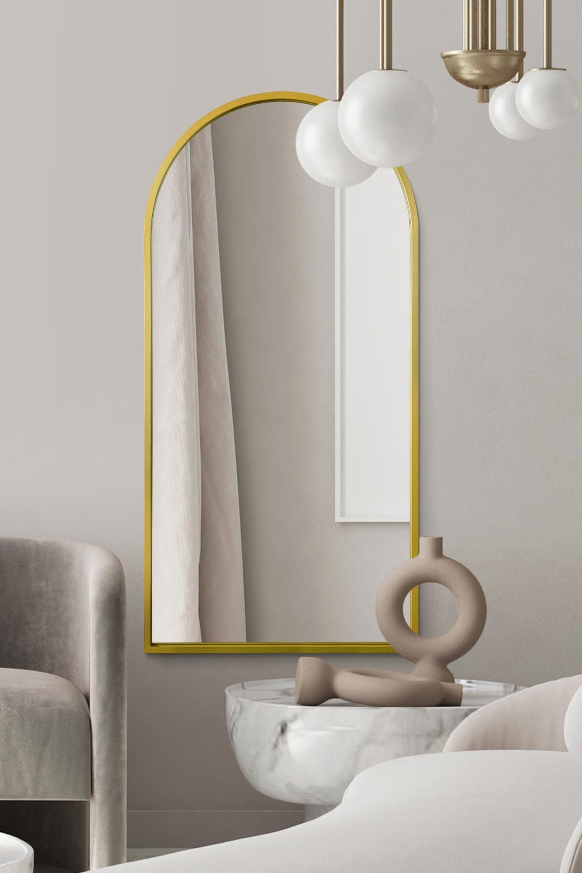 MirrorOutlet The Arcus Gold Framed Arched Leaner/Wall Mirror 63" X 31" (160CM X 80CM)