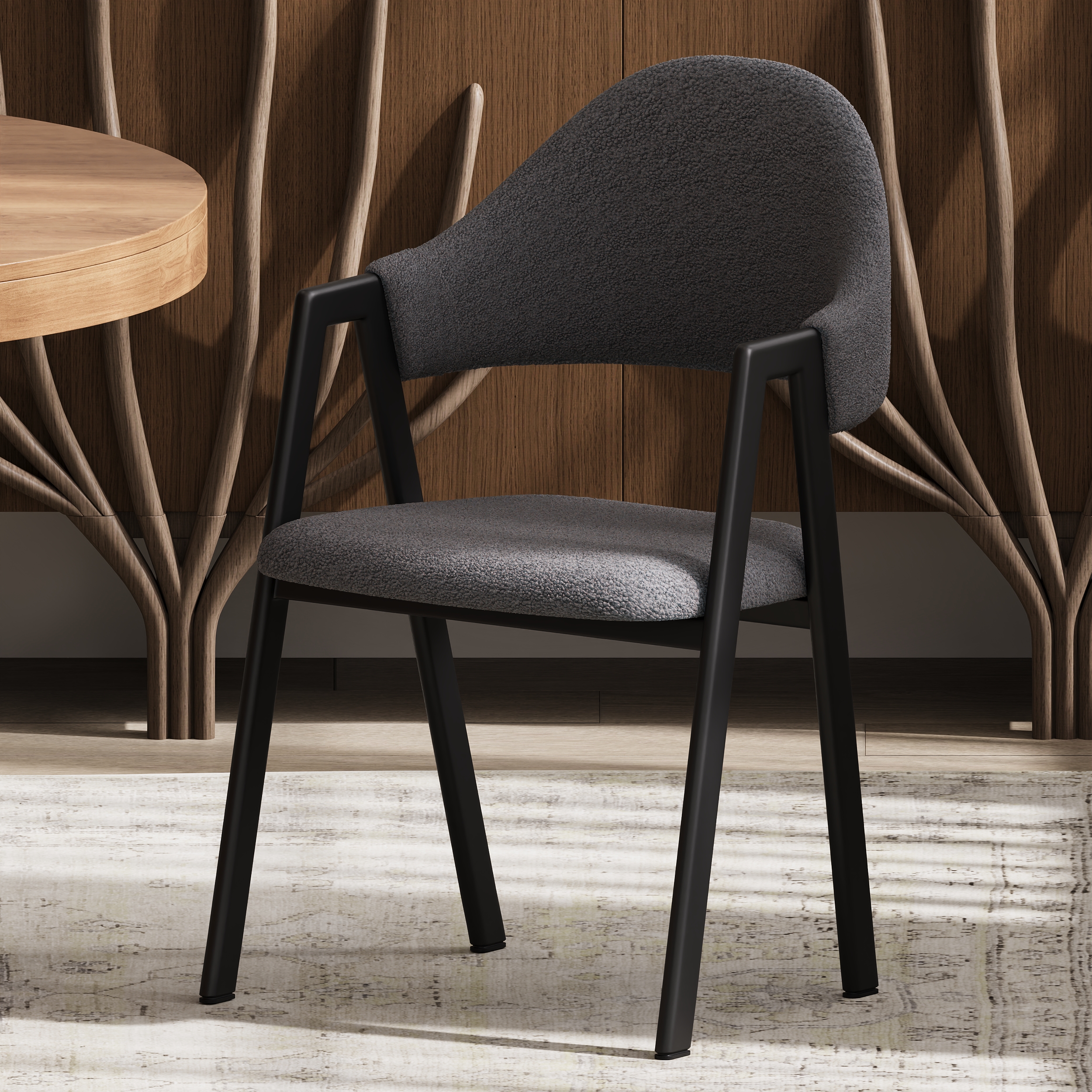 Set of 2 Boucle Dining Chair Upholstered Curved Grey Modern Dining Room Chairs