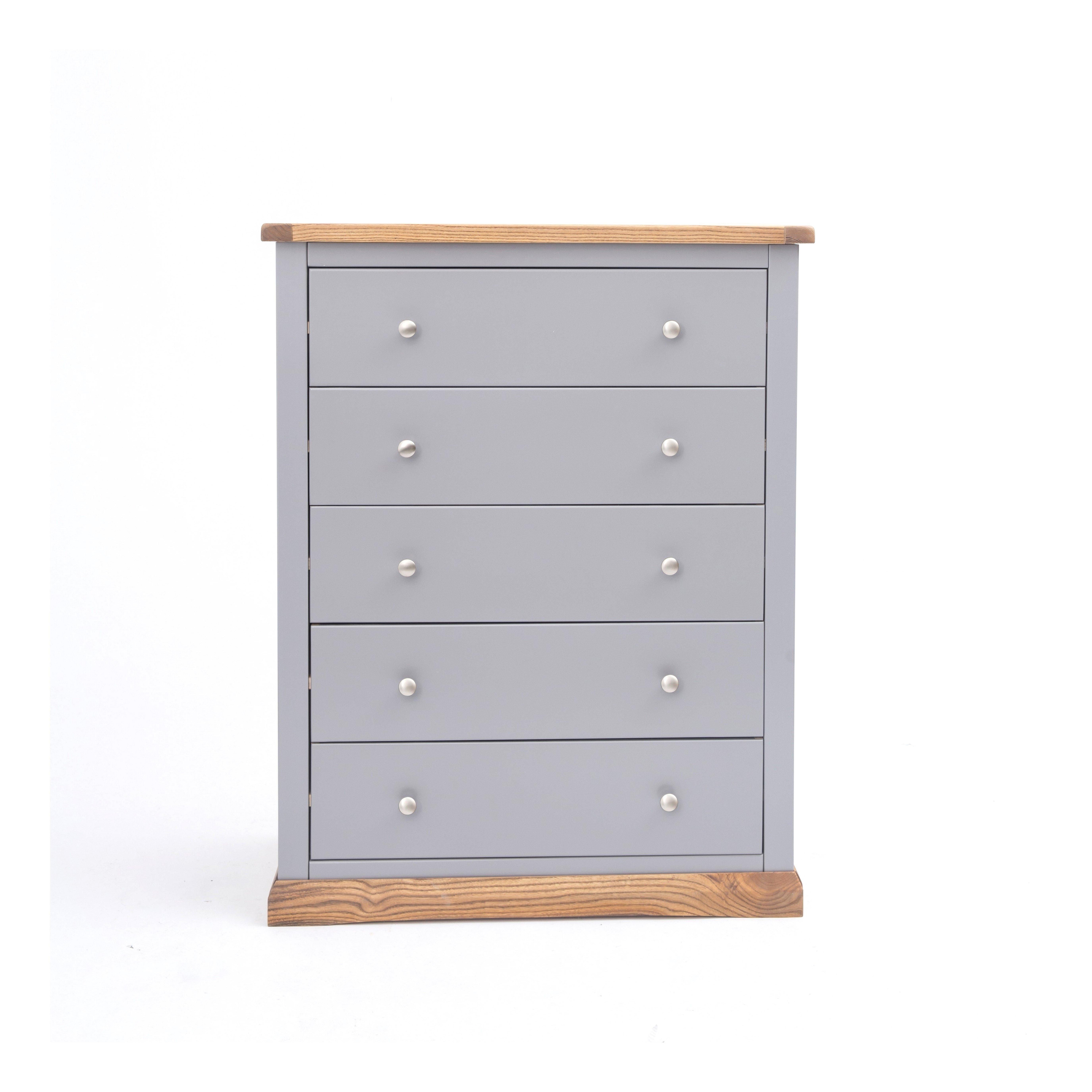 Cabinet Bits Biccari 5 Drawer Chest of Drawers Chrome Knob in Grey