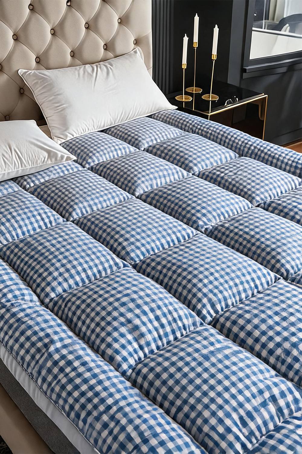 Living and Home 10cm Comfortable Quilted Mattress Topper in Blue