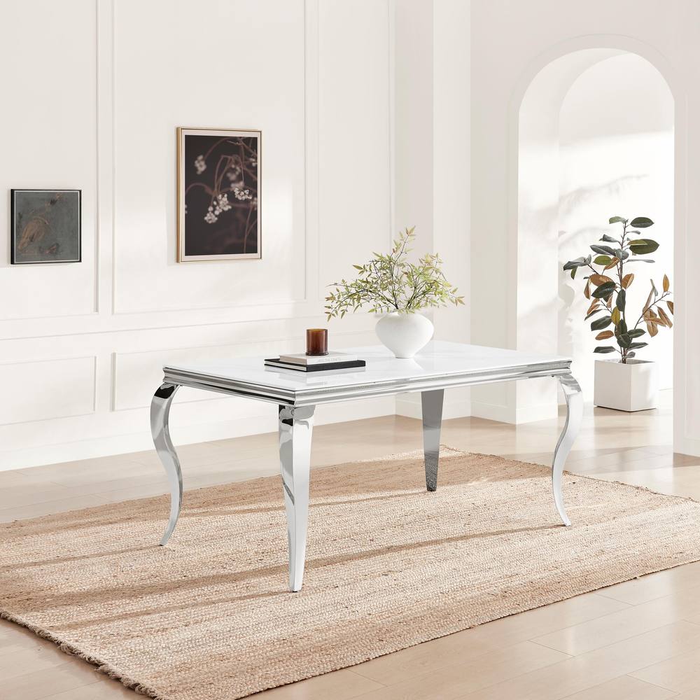 FurnitureboxUK Skye Rectangular White Marble Glass & Metal 6 Seater Dining Table