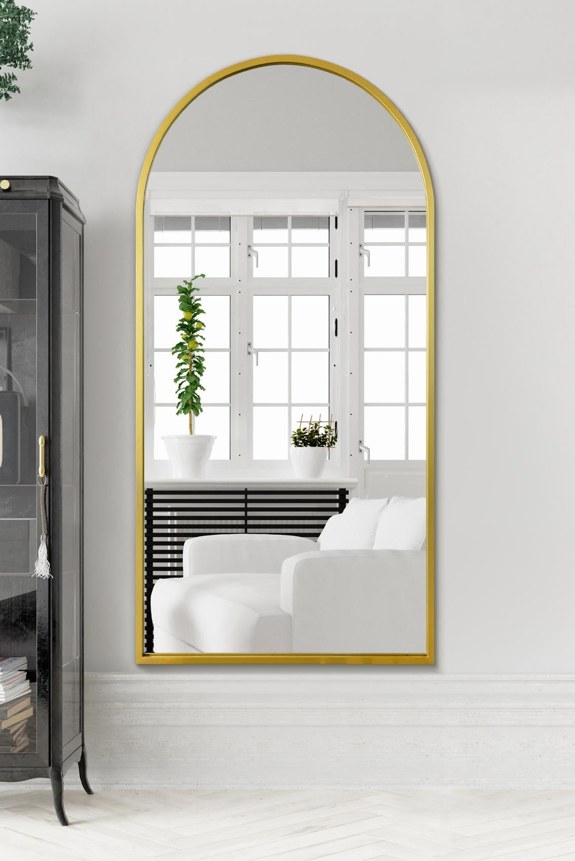 MirrorOutlet The Arcus Gold Framed Arched Leaner/Wall Mirror 71" X 35" (180CM X 90CM)