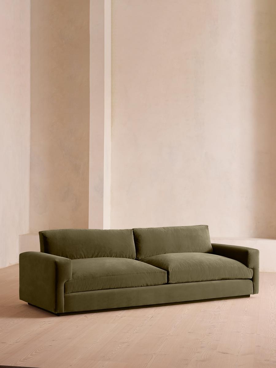 Mossley Four Seater Sofa, Velvet, Olive