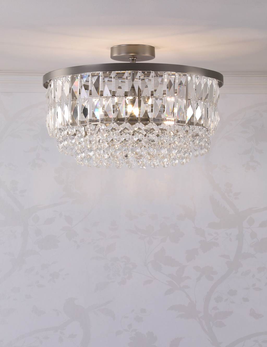 Laura Ashley Rhosill Crystal Semi Flush Ceiling Light Silver