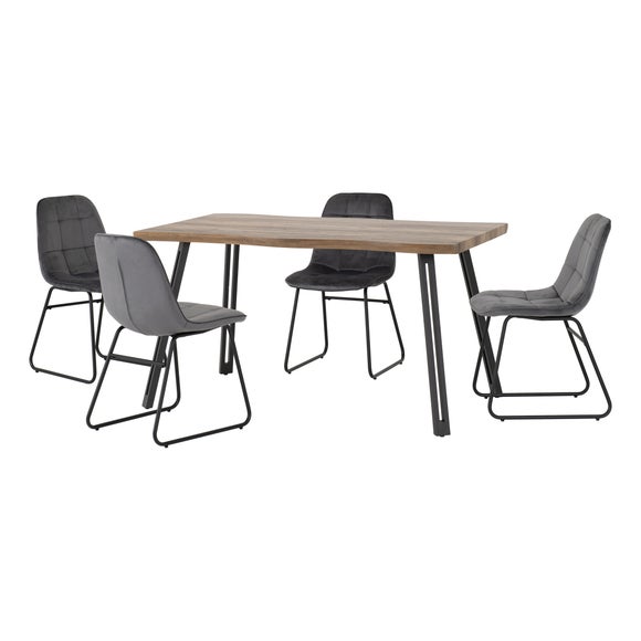 Quebec 4 Seater Wave Rectangular Dining Table with 4 Lukas Chairs