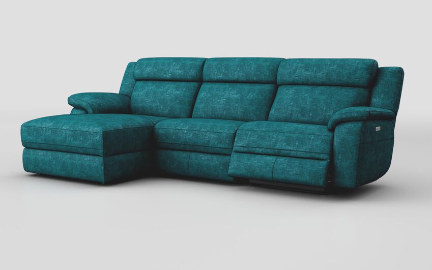 Blue Fabric Sarsina 3 Seater Sofa Right Hand Facing Power & Left Hand Facing Lounger with Head Tilt