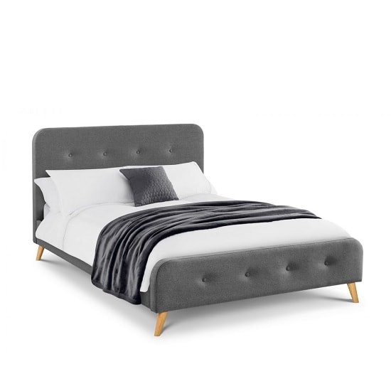 Humber Fabric Double Bed In Grey Linen With Wooden Legs
