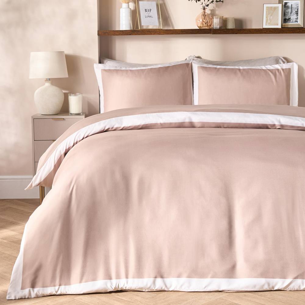 OHS Contrast Border Microfibre Bedding Set Duvet Cover with Pillowcase in Natural