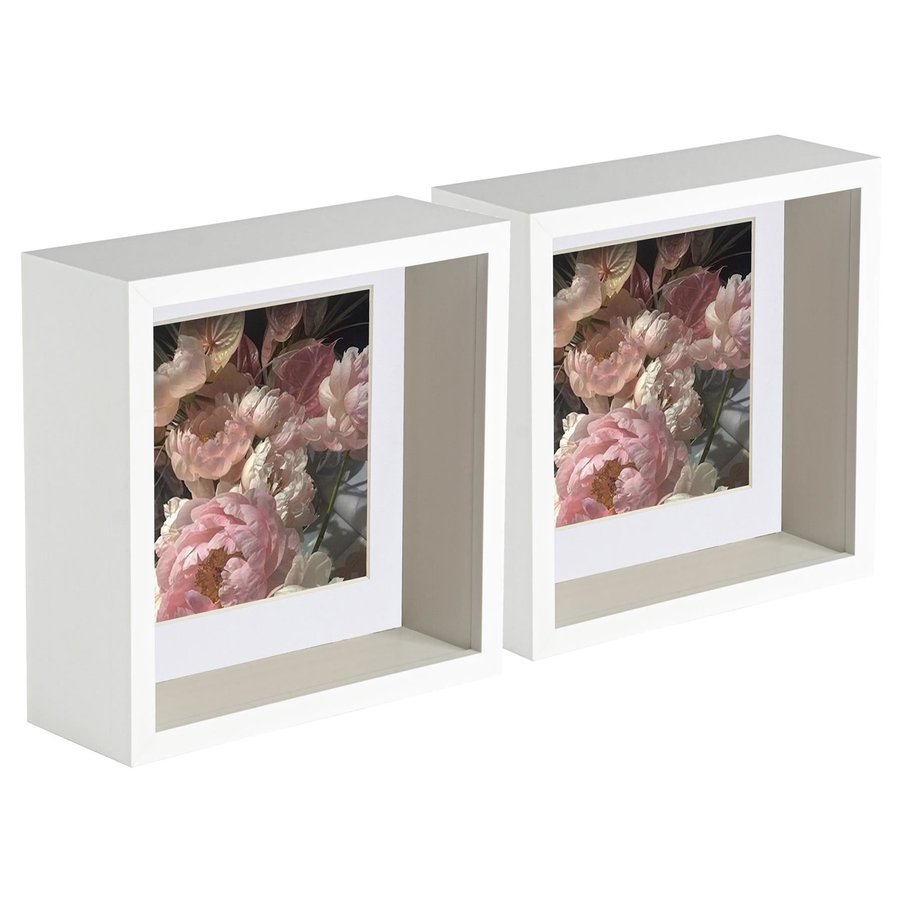 Nicola Spring 3D Deep Box Photo Frames - 6 x 6" with 4 x 4" Mount - White Mount - Pack of 2