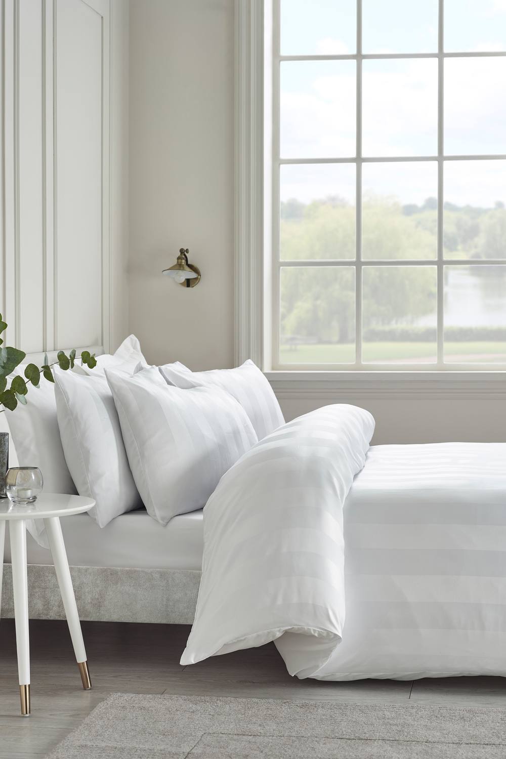 Catherine Lansfield 'So Soft Satin Stripe' Duvet Cover Set in White