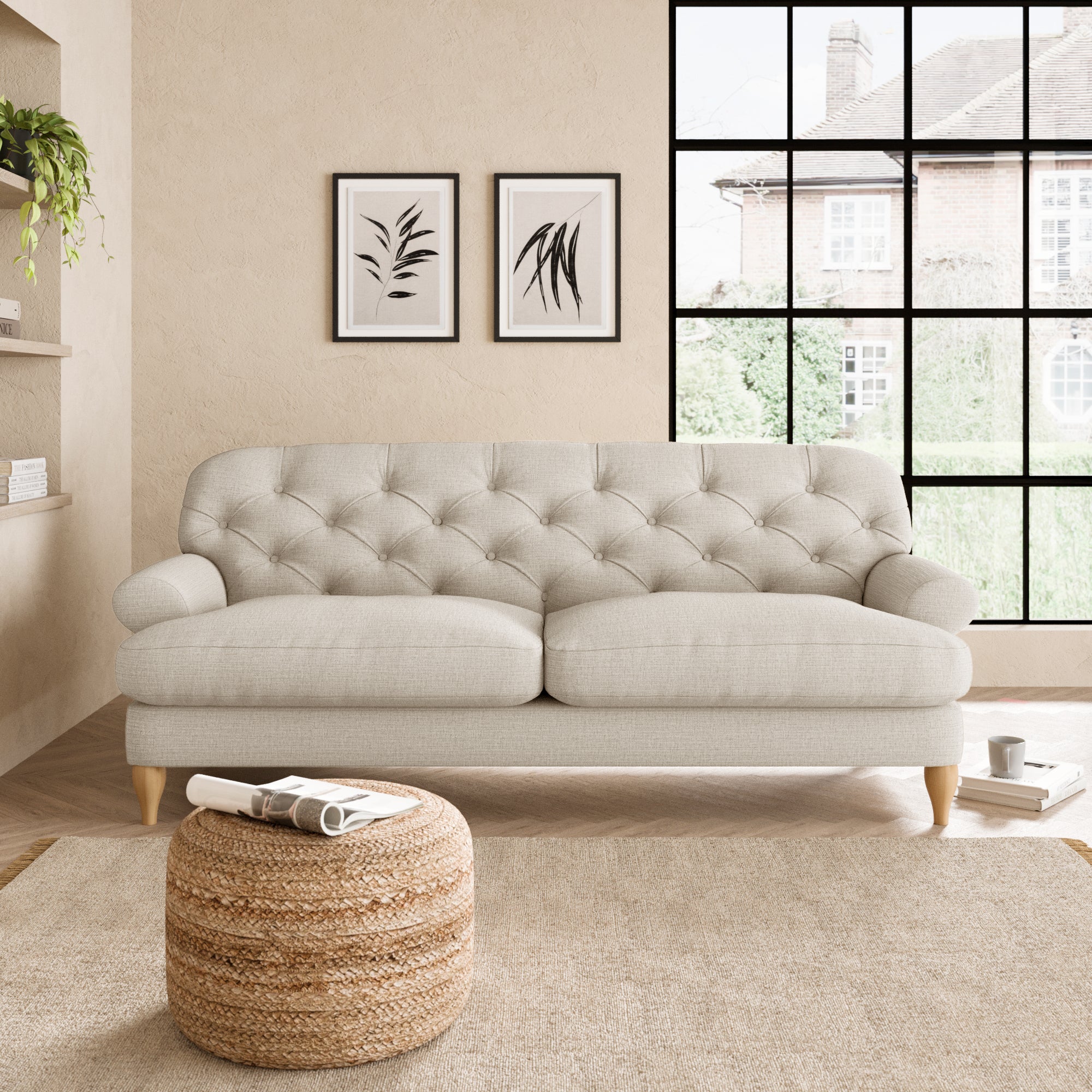 Canterbury Slub Cotton Blend 3 Seater Sofa Slub Cotton Sandstone