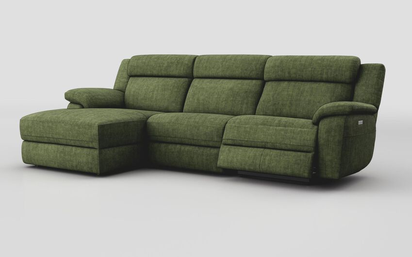 Green Fabric Sarsina 3 Seater Sofa Right Hand Facing Power & Left Hand Facing Lounger with Head Tilt