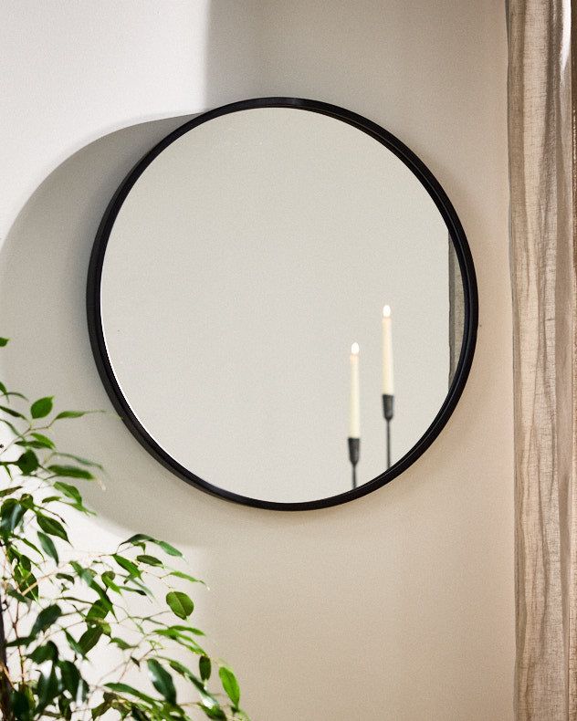 Dibor Classic Black Circular Decorative Framed Mirror Bathroom, Bedroom, Hallway Wall Mirror 60cm