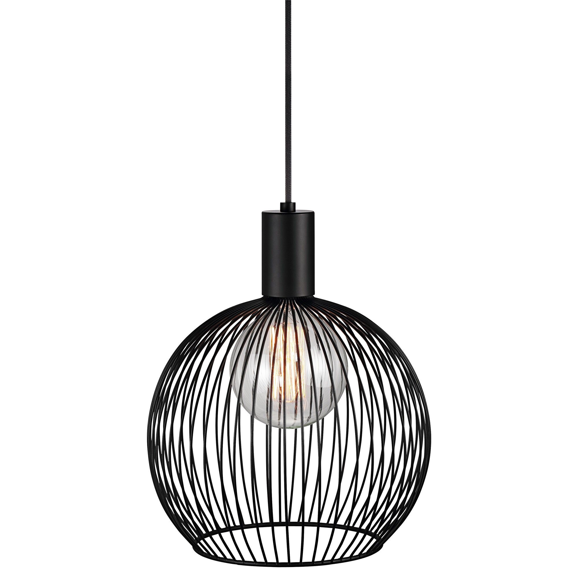 Nordlux Modern Indoor Pendant Light Black Metal E27 chrome socket - Mains Powered, IP20