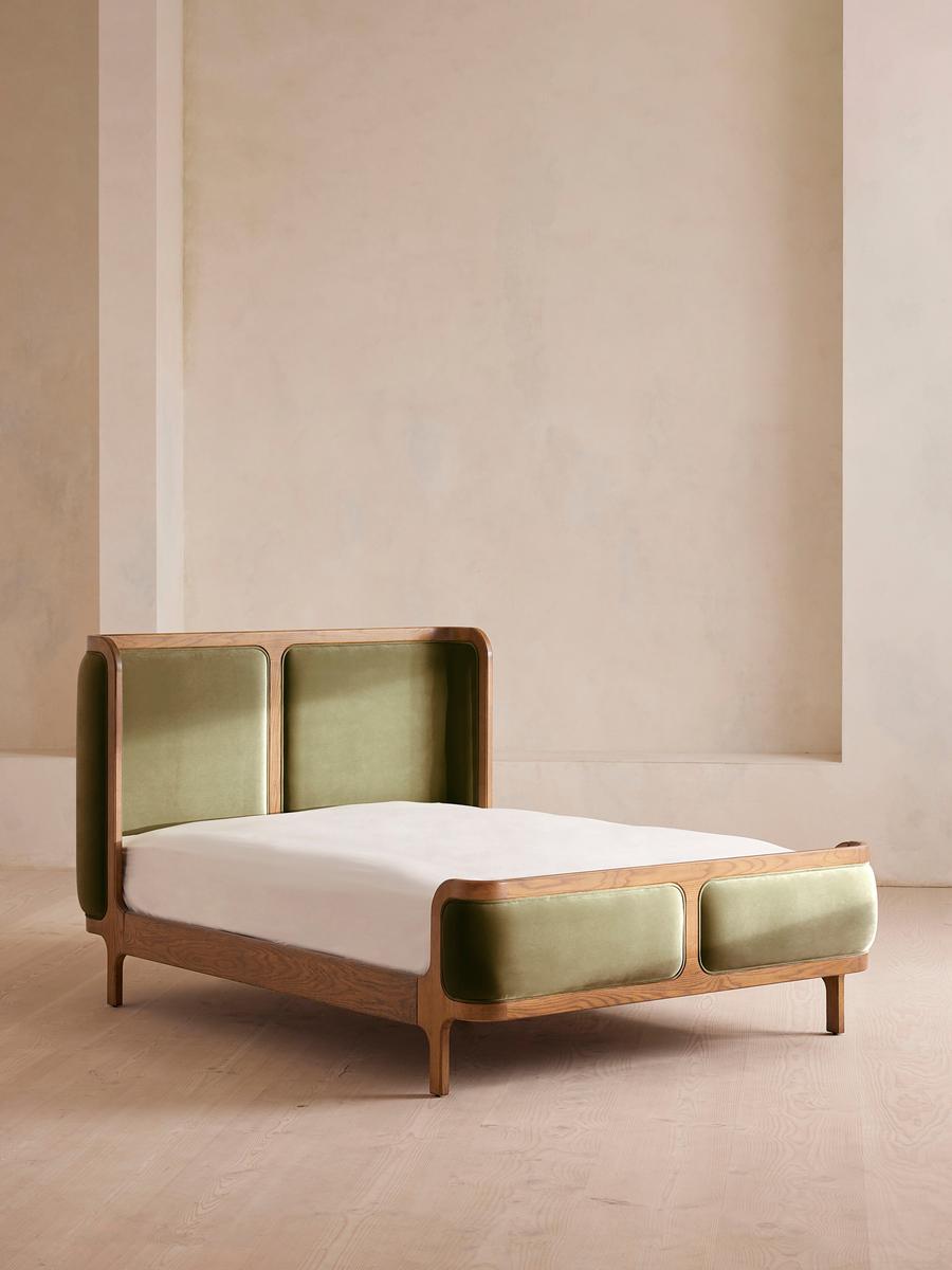 Belsa Bed, Light Oak, Super king, Velvet, Lichen