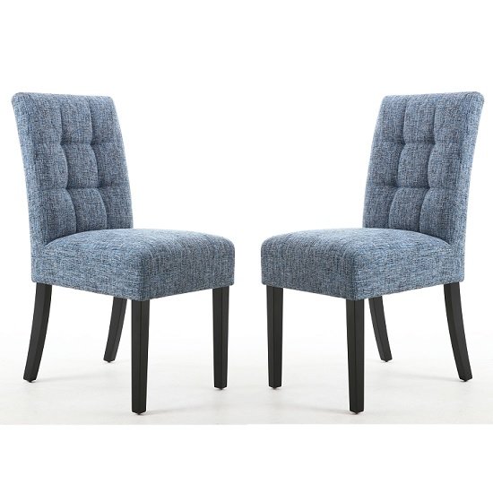 Catria Dining Chair In Oxford Blue With Black Legs In A Pair
