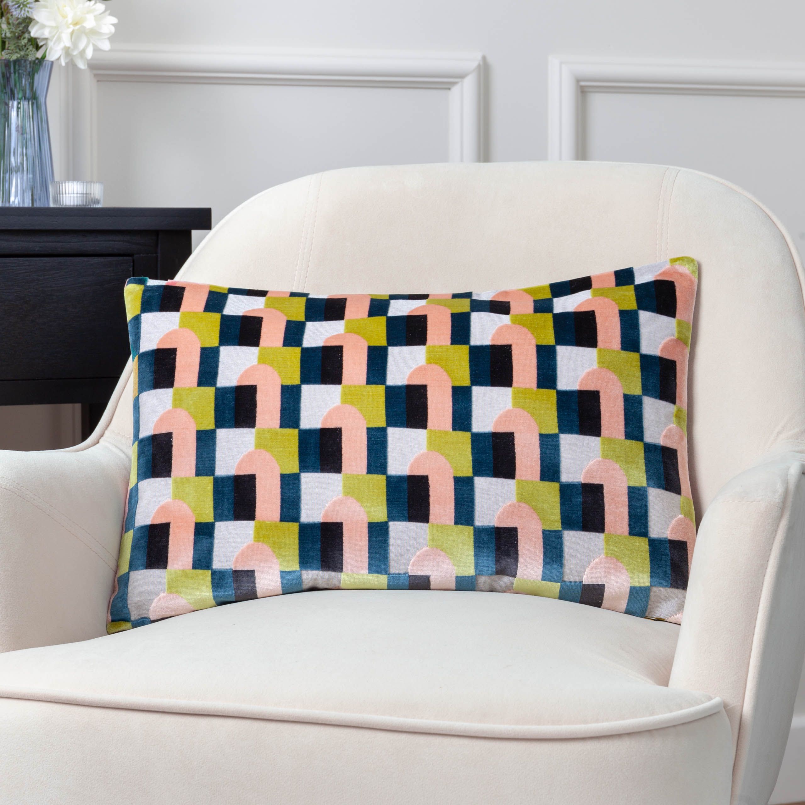 Paoletti Keela Cut Velvet Geometric Cushion in Pink