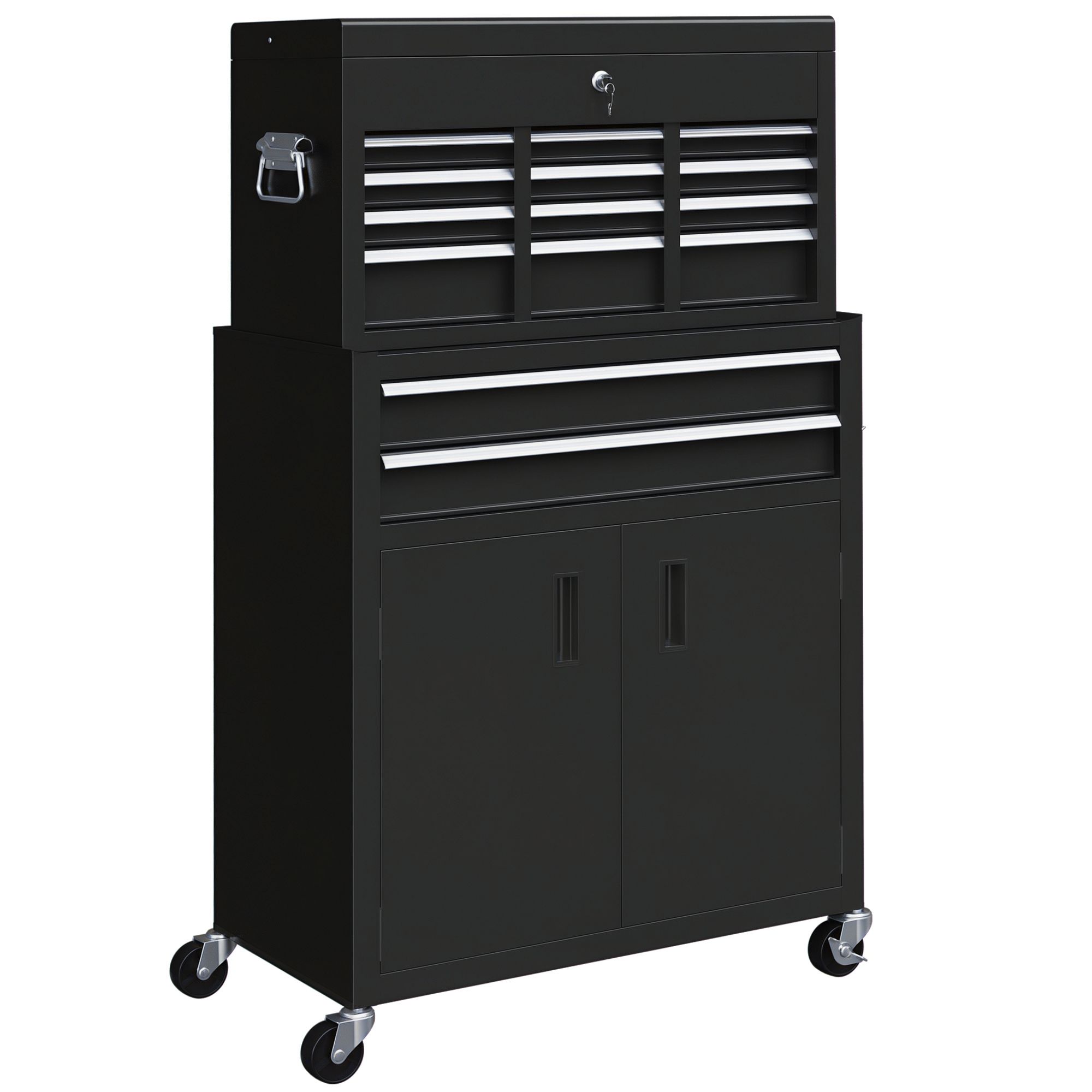 HOMCOM Top Chest & Roller Cabinet Combo Metal Tool Cabinet on Wheels Black 2