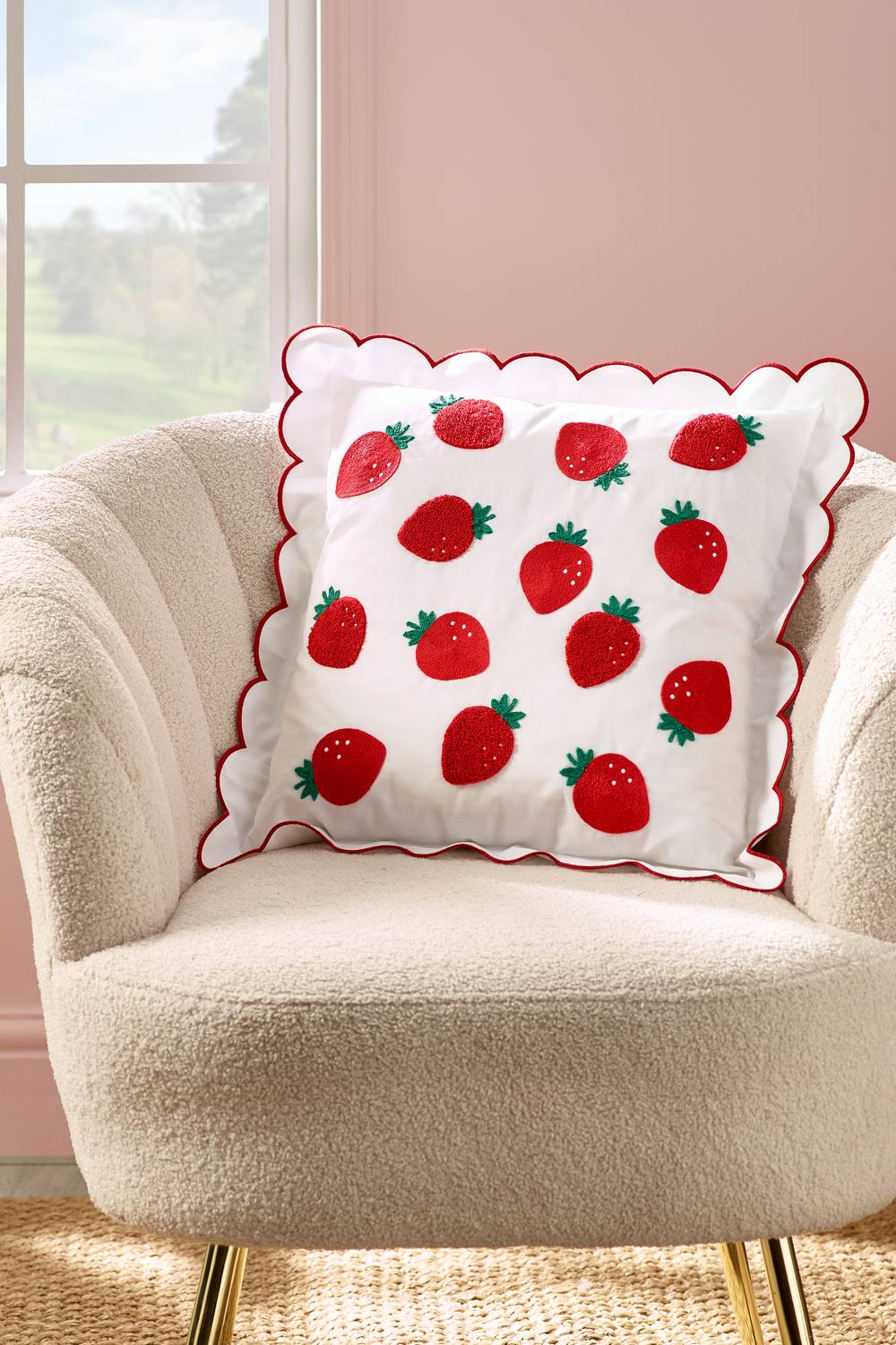 Catherine Lansfield 'Strawberry' Embroidered Cushion in Red