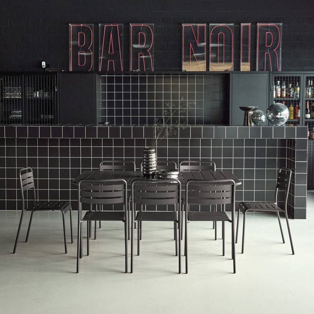 sweeek 8-seater Metal Garden Table With 8 Chairs in Dark Grey