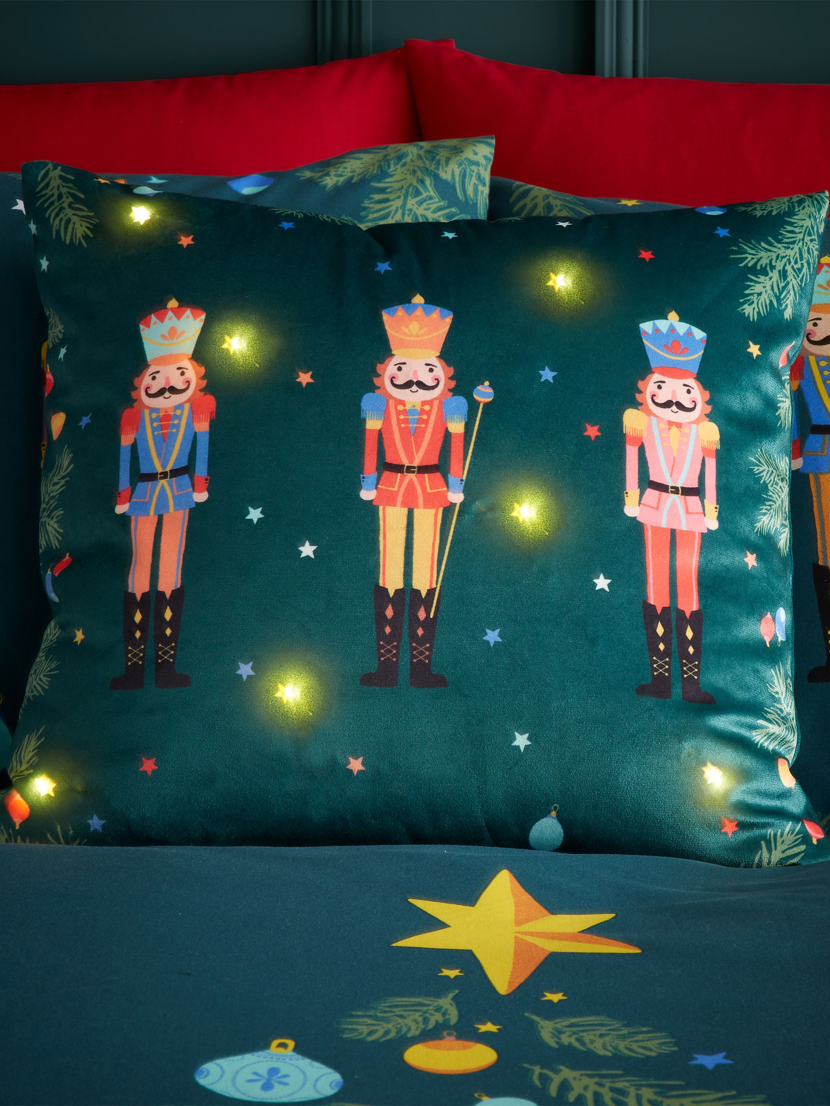 Catherine Lansfield 'Christmas Nutcracker Light Up' Cushion in Green 3