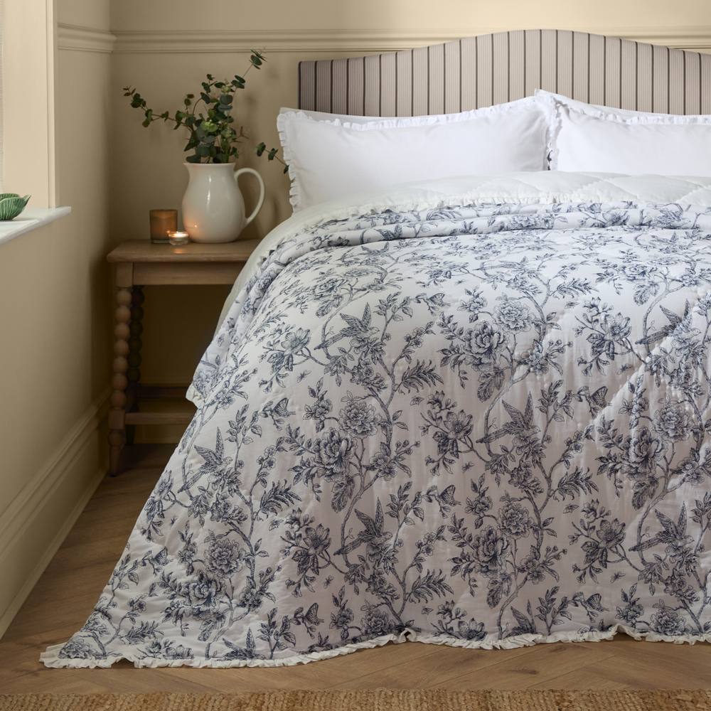 Wylder Hermione Ruffled 100% Cotton Floral Bedspread in White