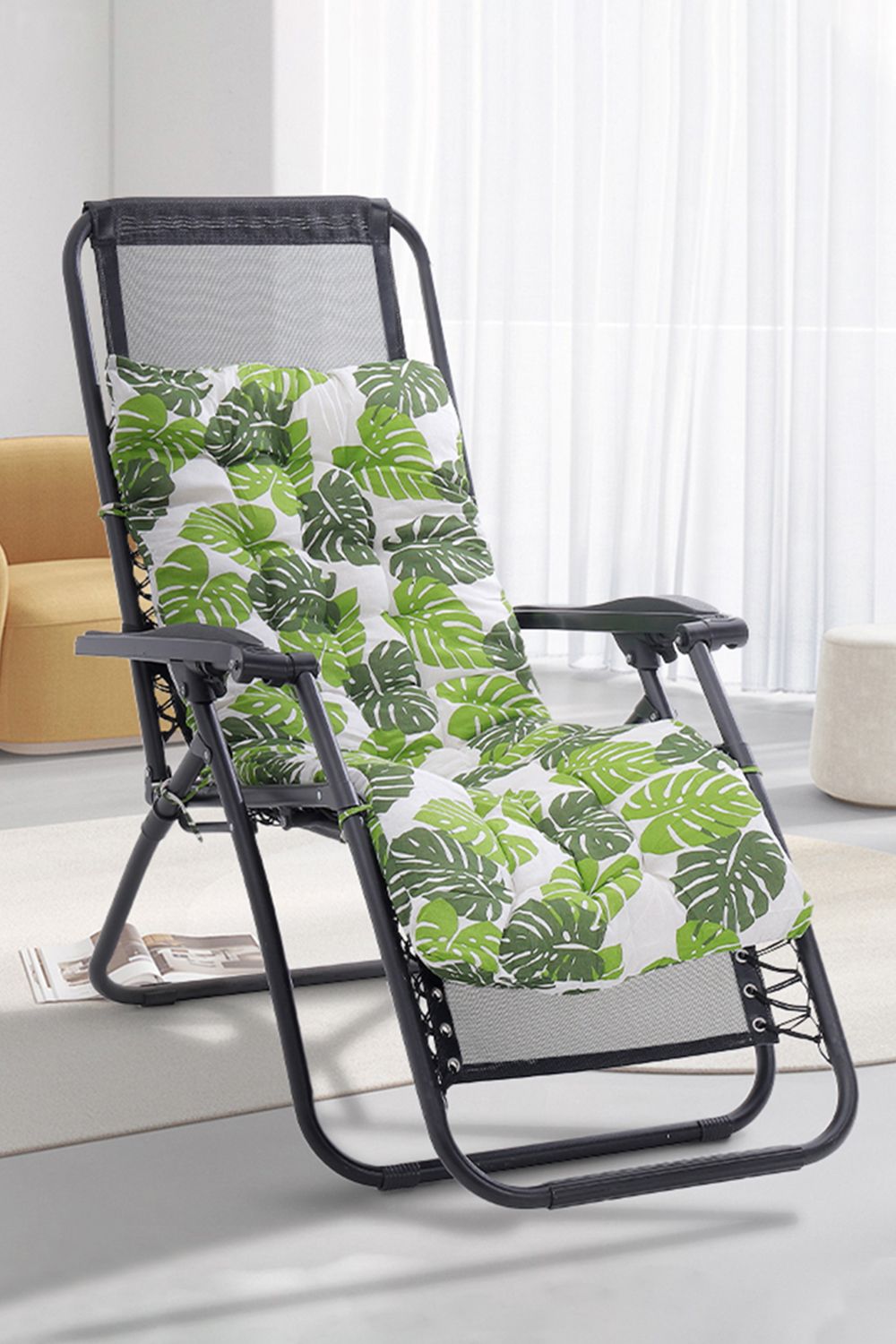 Living and Home 170cm L x 48cm W Banana Leaf Print Button Tufted Lounge Cushion Beach Chair Seat Cushion in Green