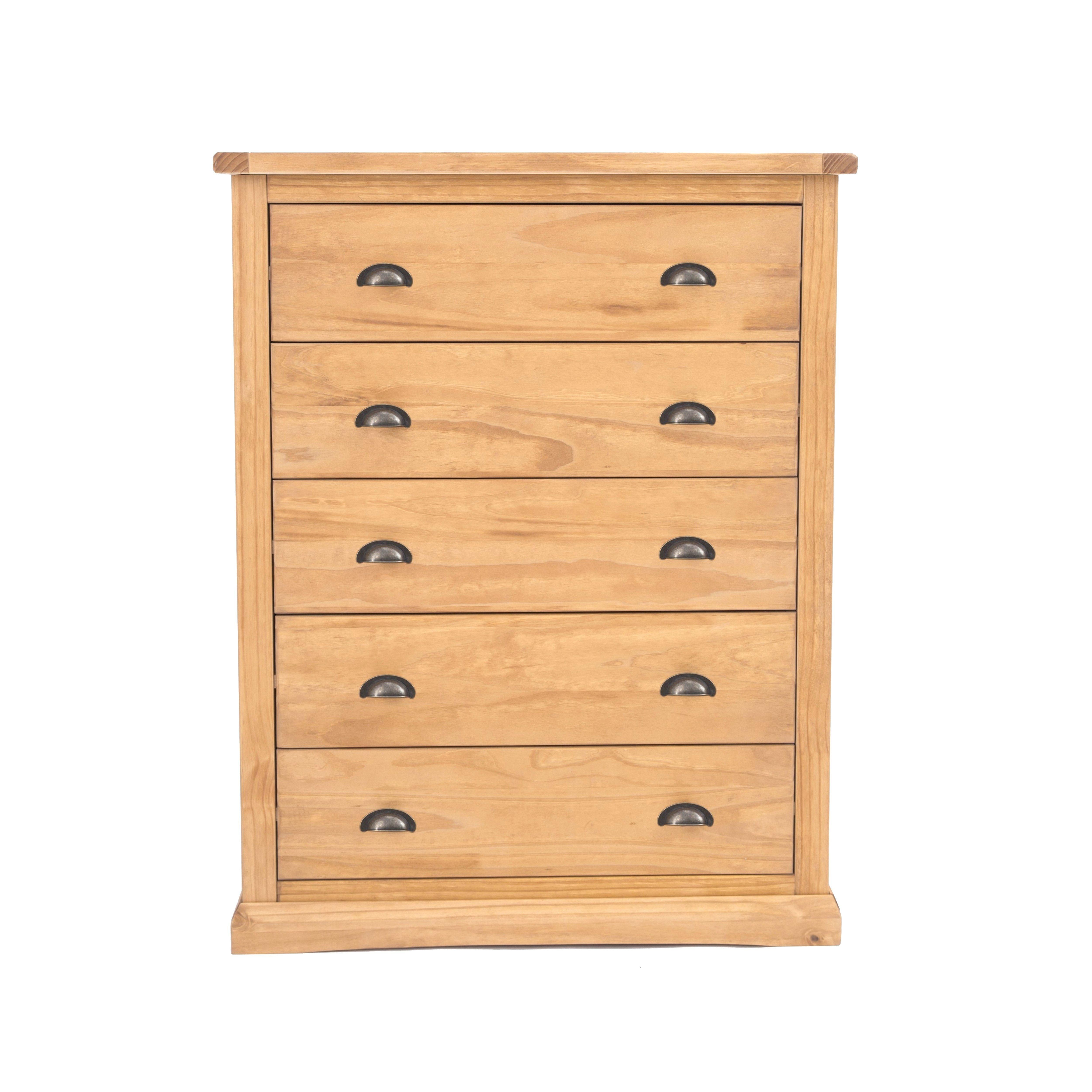 Cabinet Bits Lucca 5 Drawer Chest of Drawers Brass Cup Handle in Light Brown