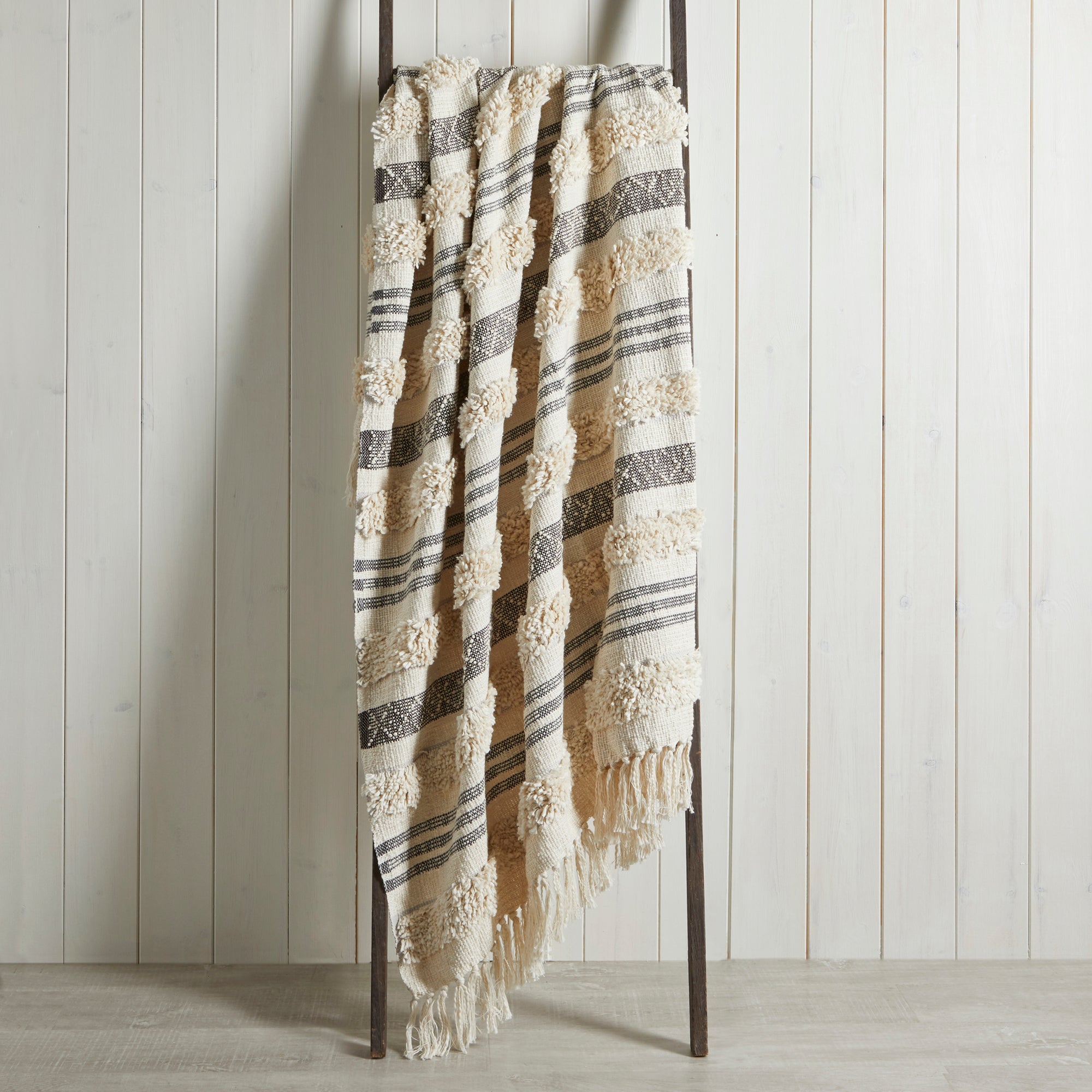 Samara Natural Striped 130cm x 180cm Throw Brown and Grey