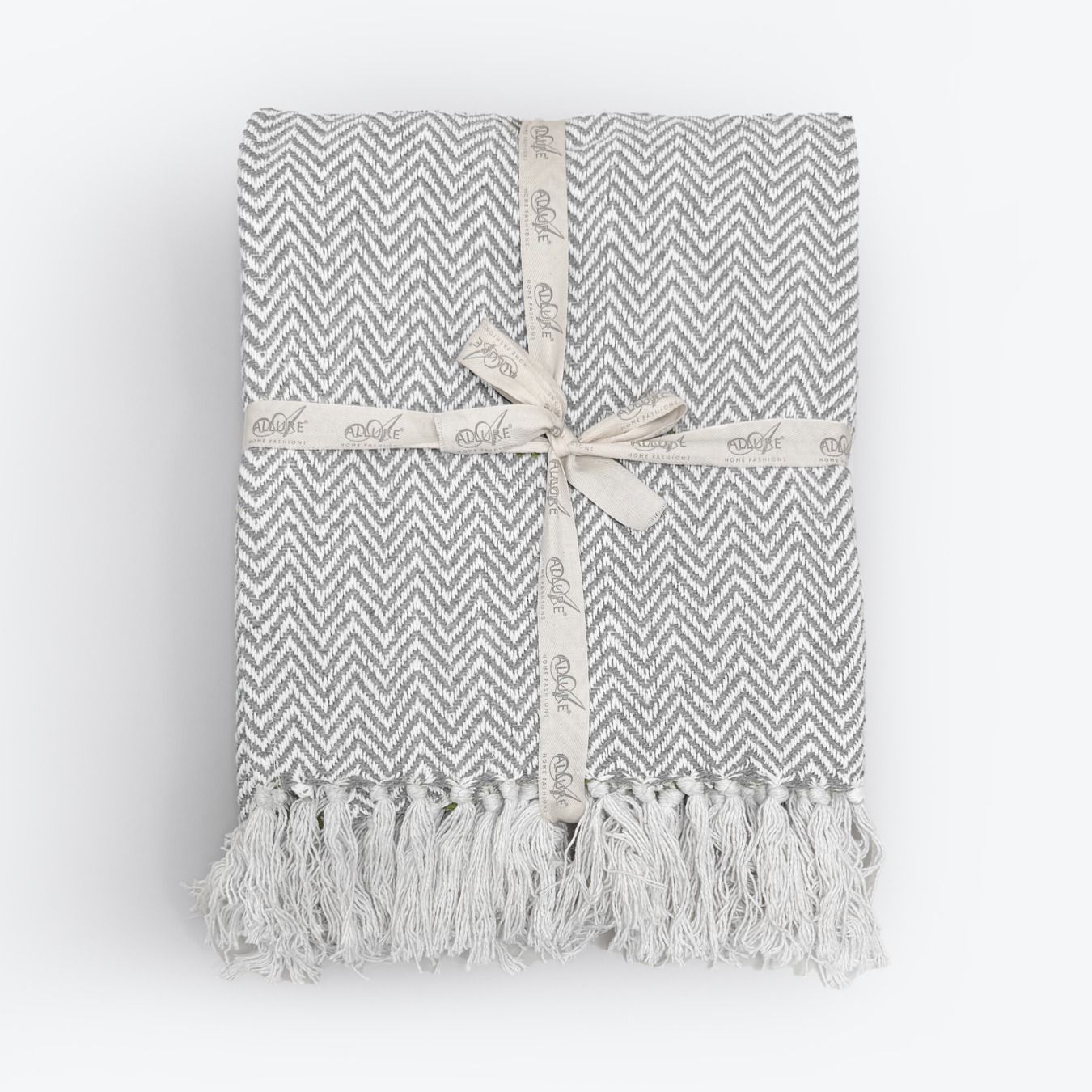 Allure Bath Fashions Chevron Herringbone Sofa Throw Blanket - 100% Cotton in Light Grey