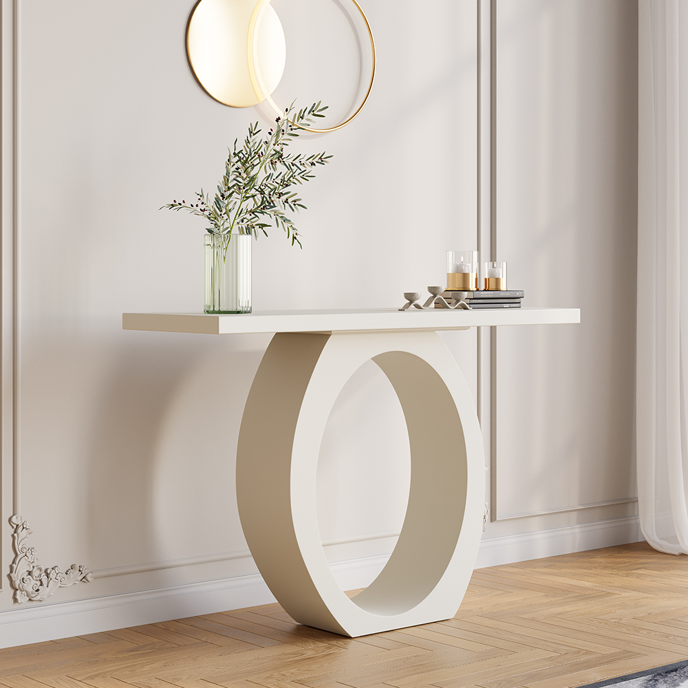 1000mm Modern White Console Table with Circle Base White Wooden Entryway Table