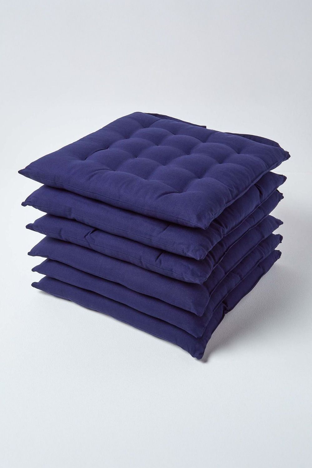 Homescapes 6 Pack Seat Pads Luxury 100% Cotton Indoor Outdoor Garden Cushion, 40cm in Navy