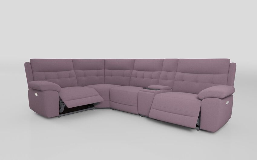 Purple Fabric Belford 1 Corner 3 Power Recliner Sofa with Media Console