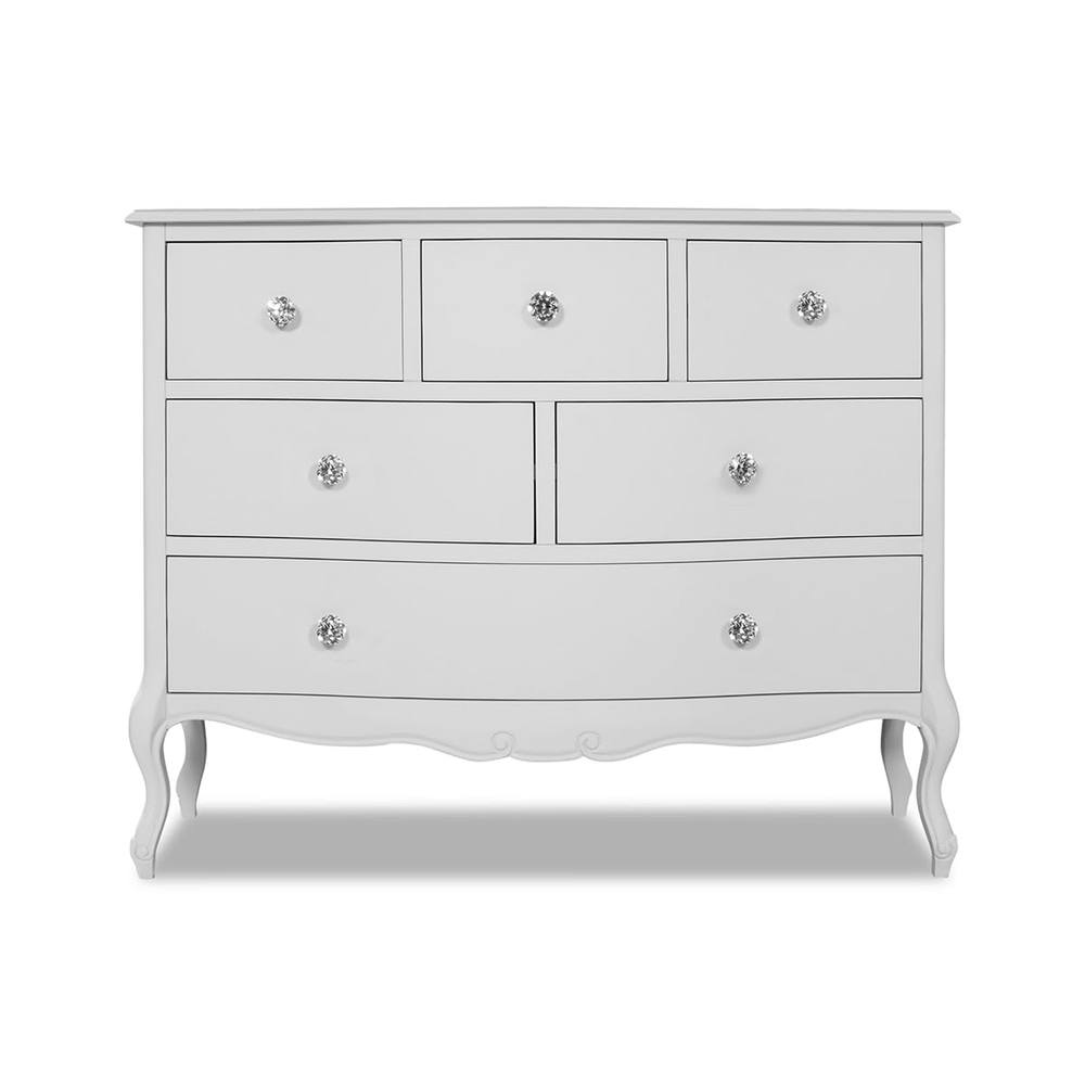 Statement Furniture Juliette Vintage Chic 6 Drawer Chest with Crystal Handles in White