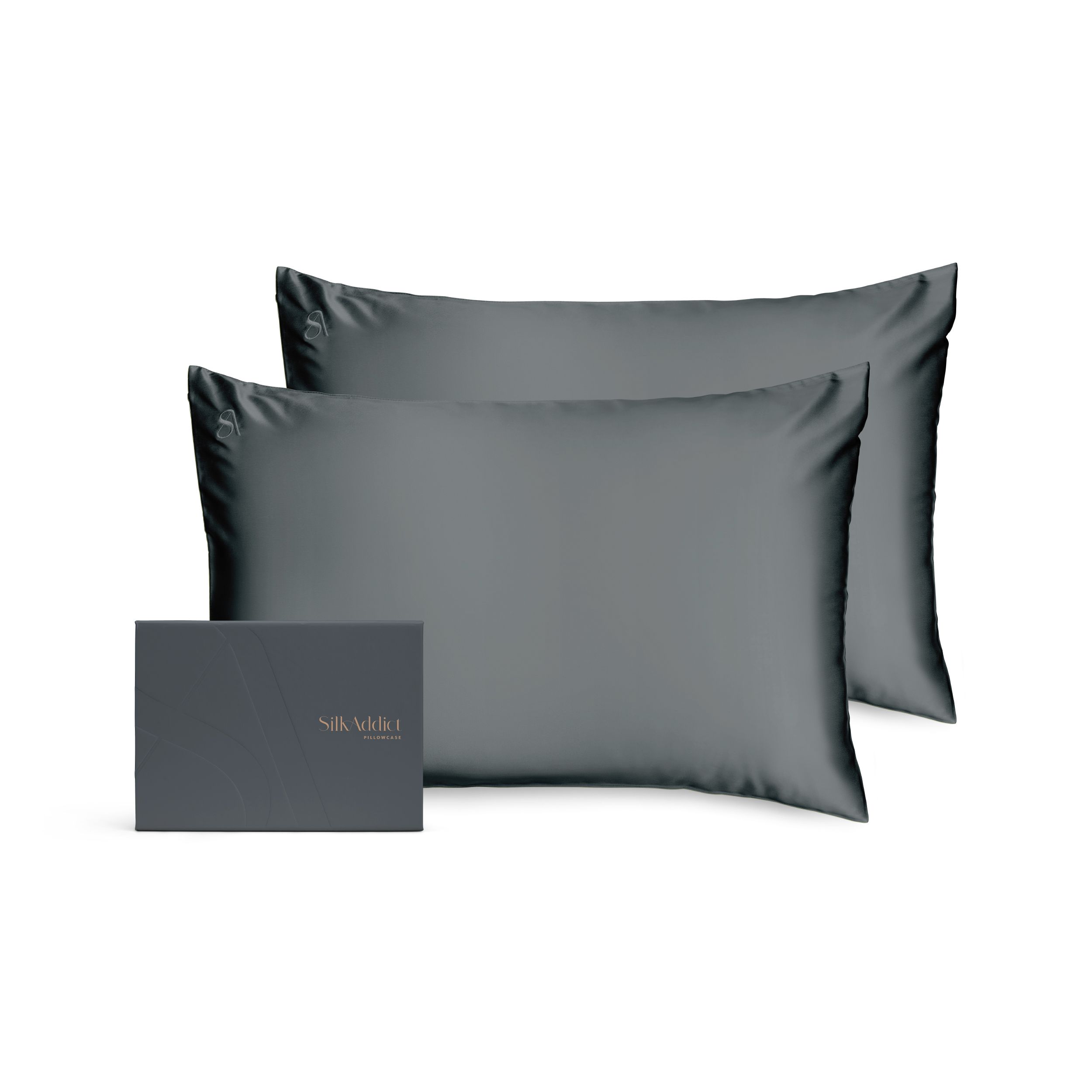 Silk Addict 100% Mulberry Silk Pillowcase Twinpack - Caramel in Charcoal